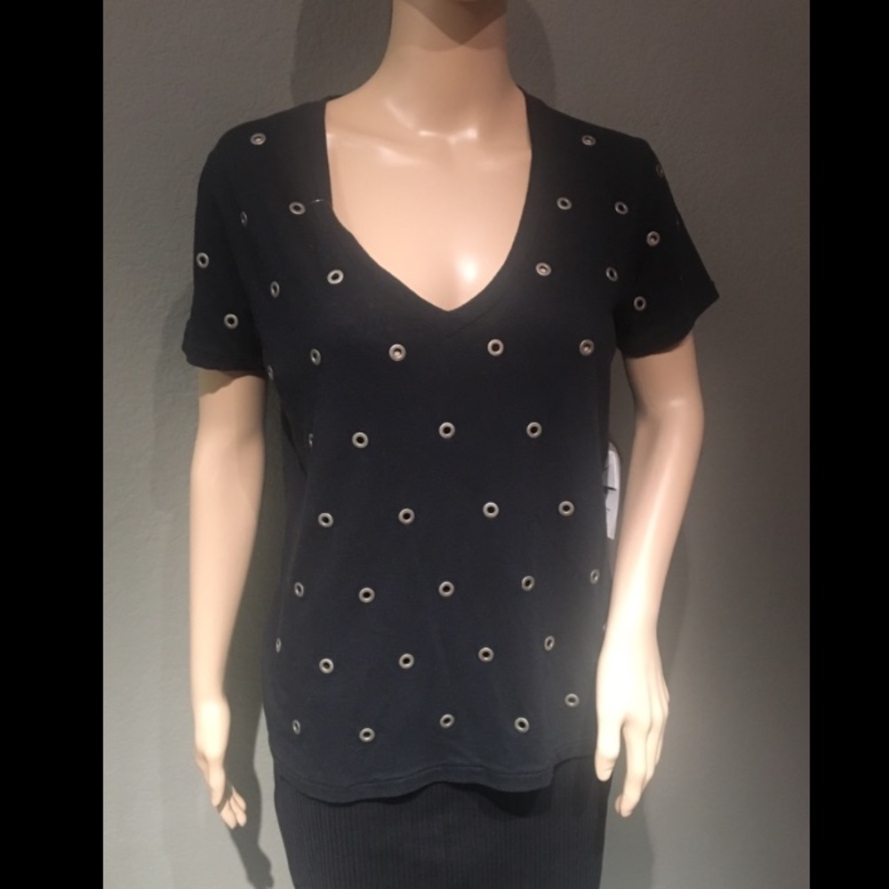 NWT Designer T-shirt with gunmetal eyelets
